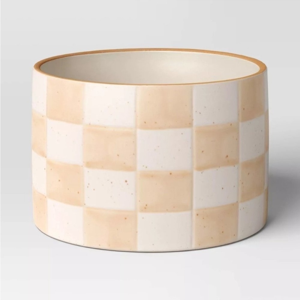 Threshold Checker Stoneware Indoor Outdoor Planter Pot Ivory